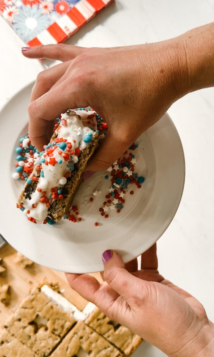 Yummy ice cream sandwich bar rolled in patriotic sprinkles