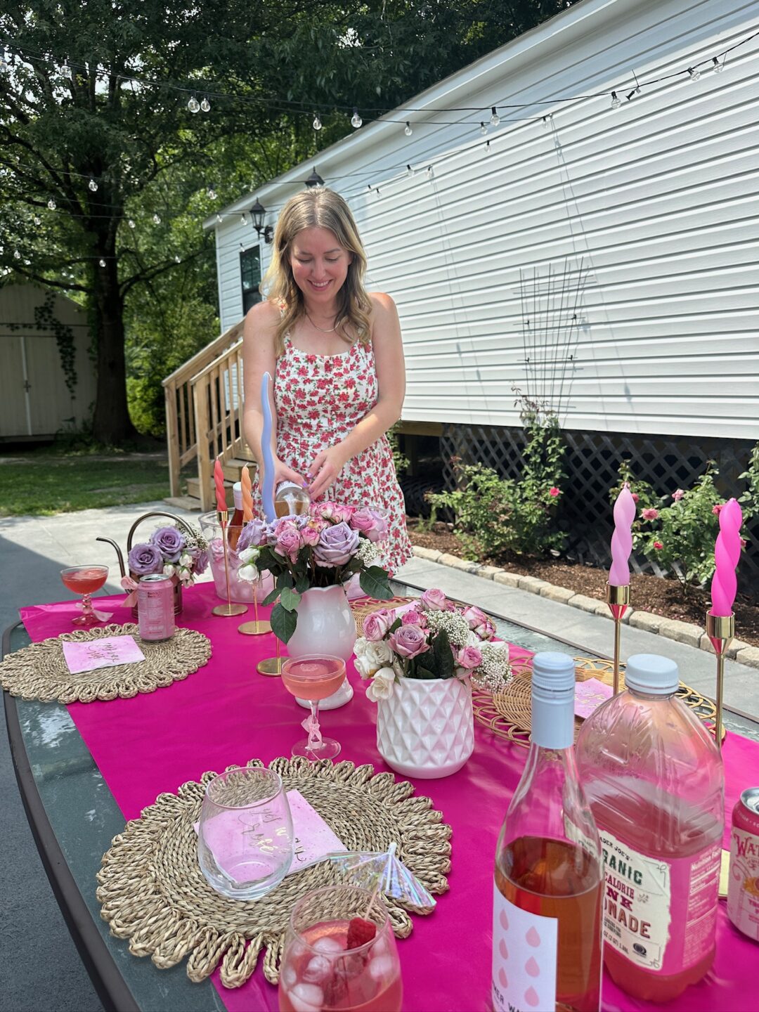 rose party table set up